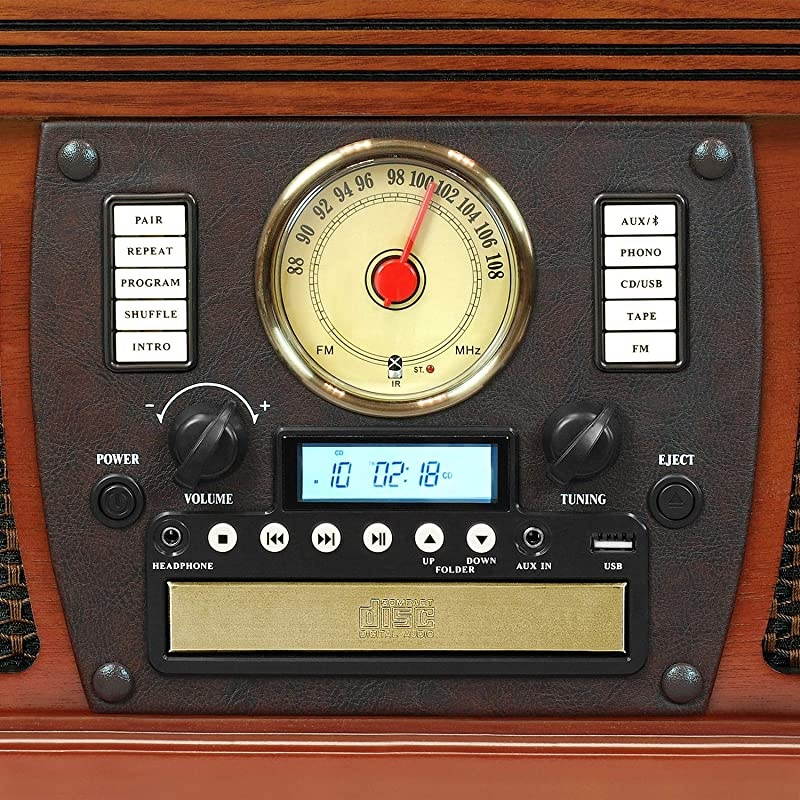 Navigator 8-in-1 Classic Bluetooth Record Player with USB Encoding and 3-speed Turntable