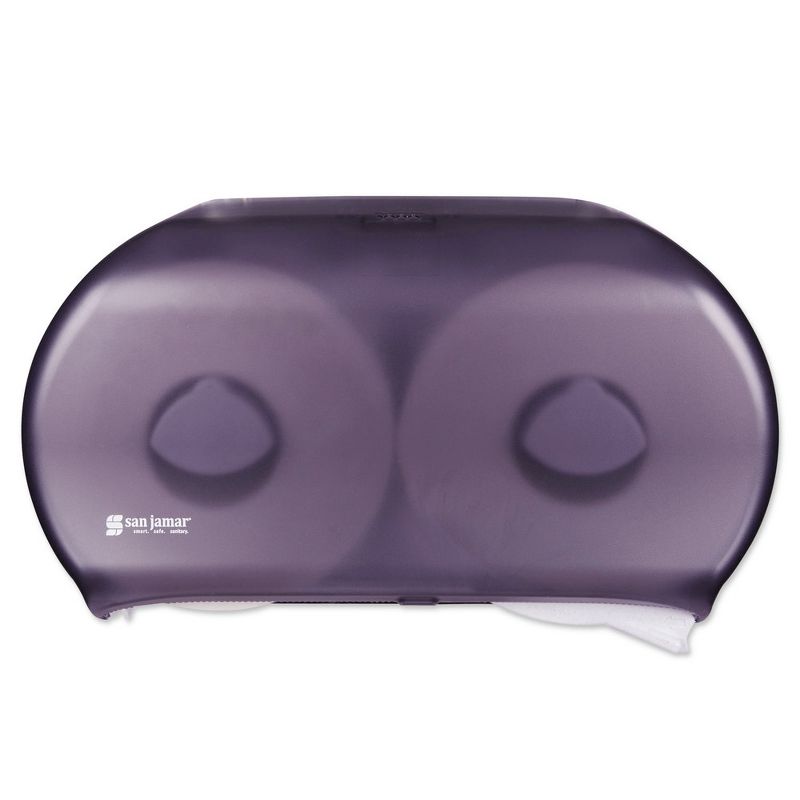 San Jamar R4000TBK 19 in. x 5-1/4 in. x 12 in. Twin 9 in. Tissue Dispenser - Transparent Black Pearl, Jumbo