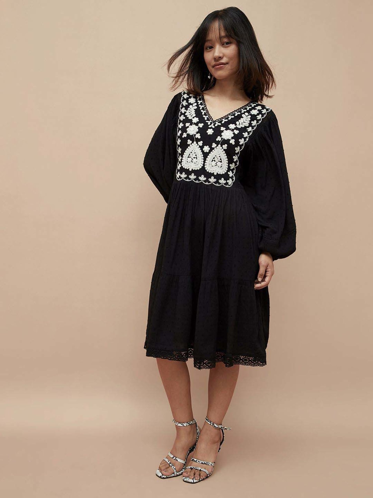 Colour Me by Melange Black Embroidered A-Line Dress