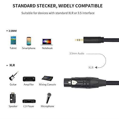 Microphone Cable 35mm 18 Inch TRS Stereo Male to XLR Female Nylon Braid for Camcorders DSLR Cameras Computer Recording Device 10 Feet