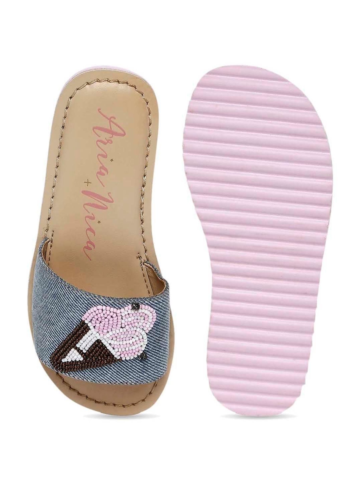 Aria Nica Kid's Softie Blue & Beige Slide Sandals