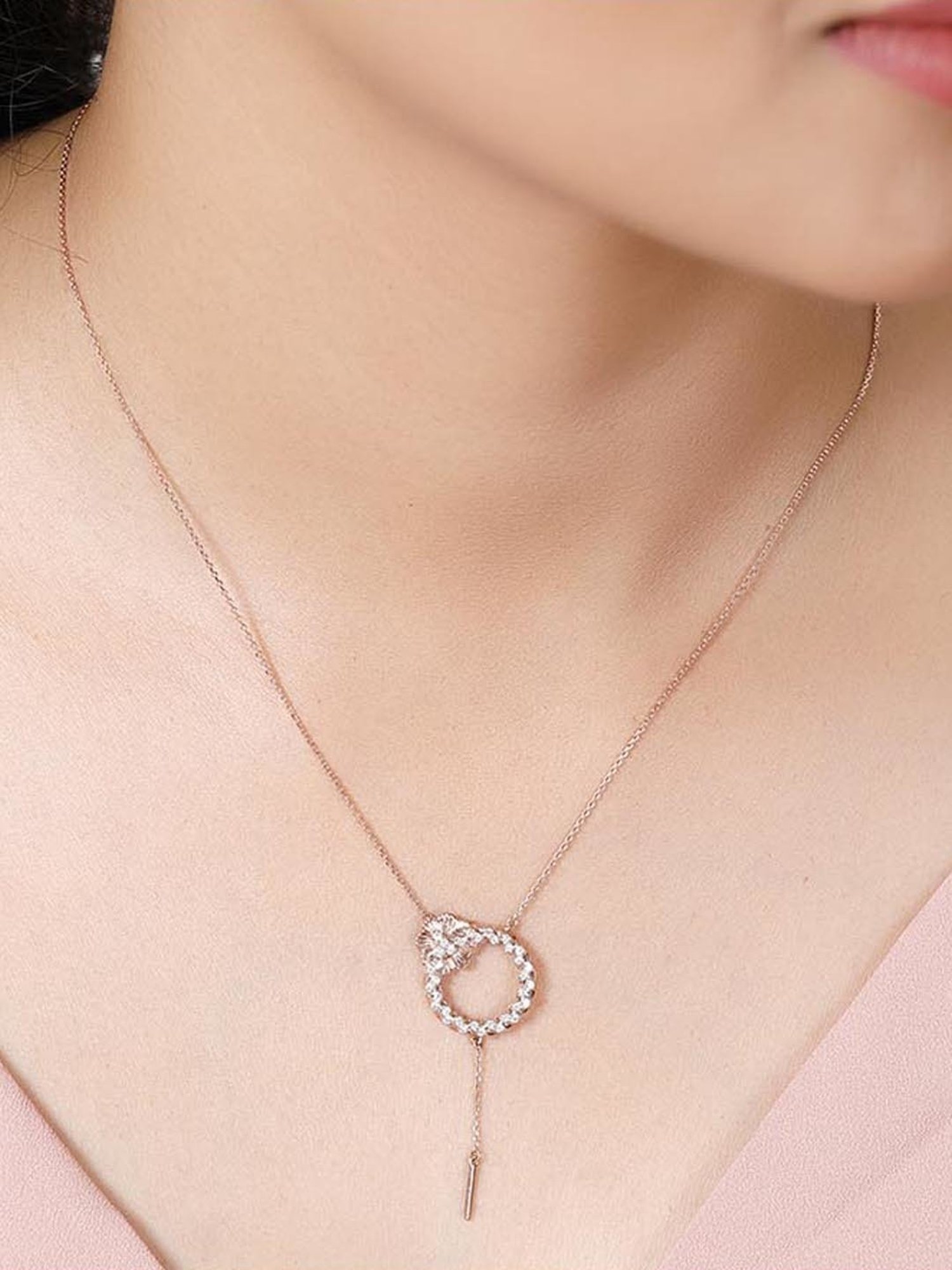 Mia by Tanishq Nature's Finest 14k Gold Orbiting Elegance Diamond Princess Necklace for Women