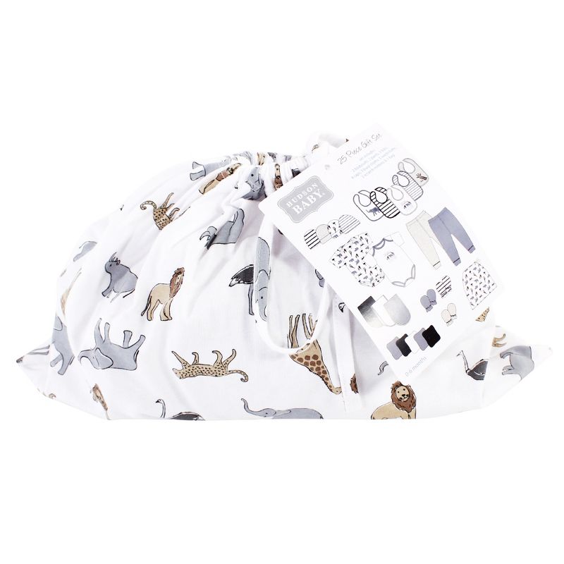 Hudson Baby Infant Boy Layette Start Set Baby Shower Gift 25pc, Modern Neutral Safari, 0-6 Months