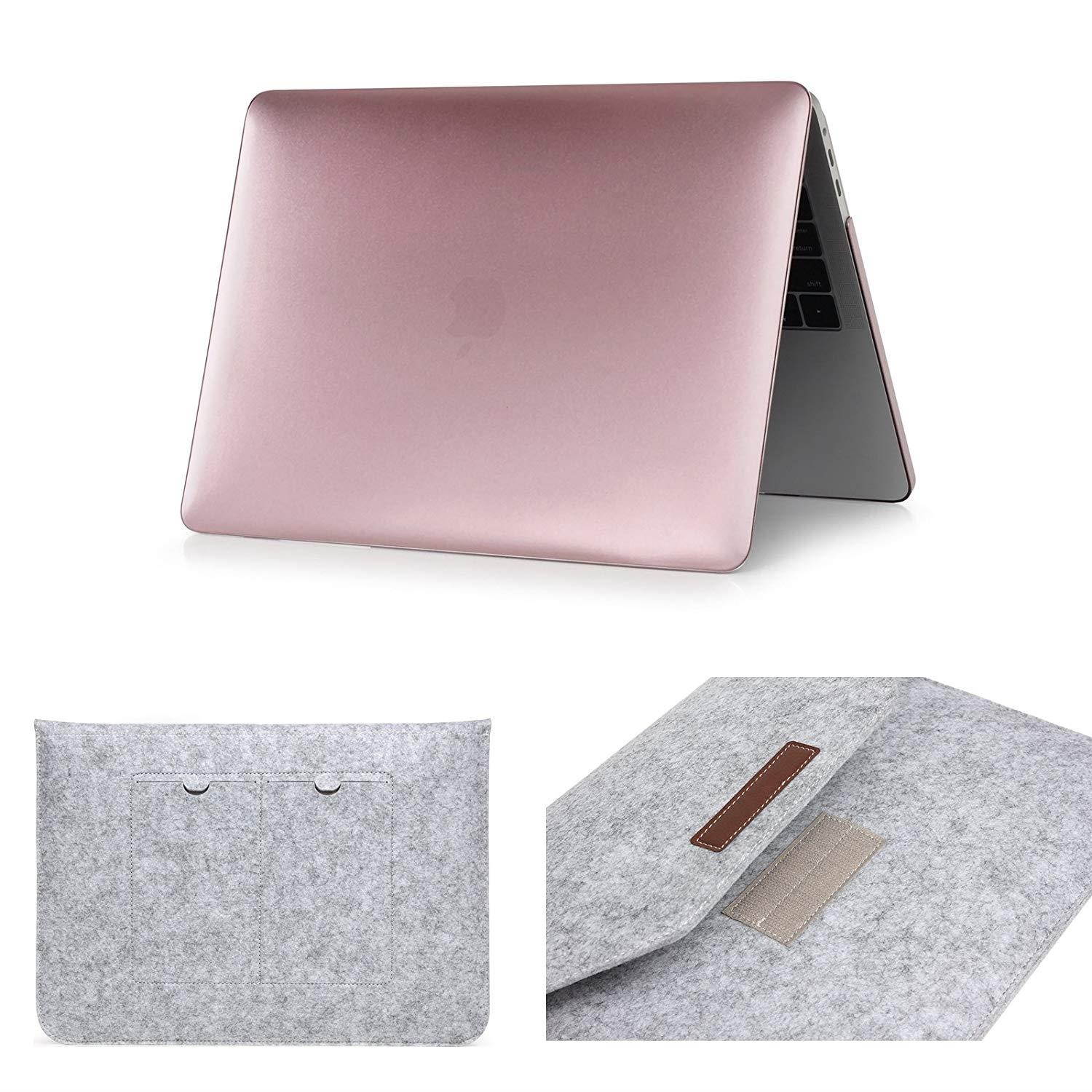 MacBook Pro 15"(2016 & 2017 Release) Hardshell Case & Felt Sleeve[5 in 1 Bundle] with Screen Protector,Keyboard Cover & Dust Plug for Latest MacBook Pro 15" A1707 w/Touch Bar Touch ID - Rose Gold