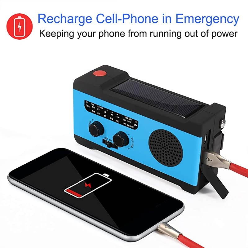 Solar Hand Crank NOAA Weather Radio, Emergency Radio with LED Flashlight and 2000mAh Portable Smart Phone Charger