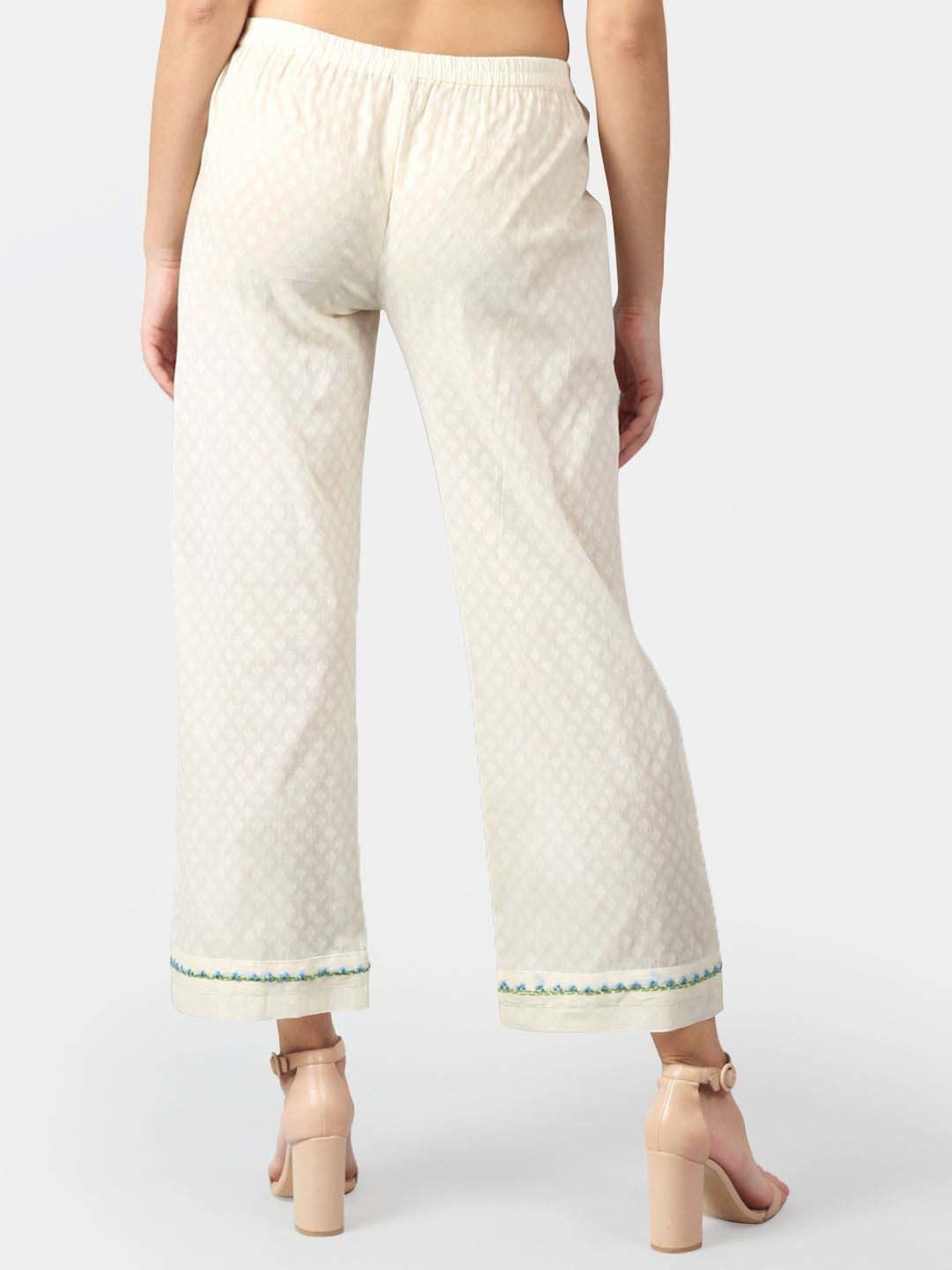 DART STUDIO White Cotton Embroidered Palazzos
