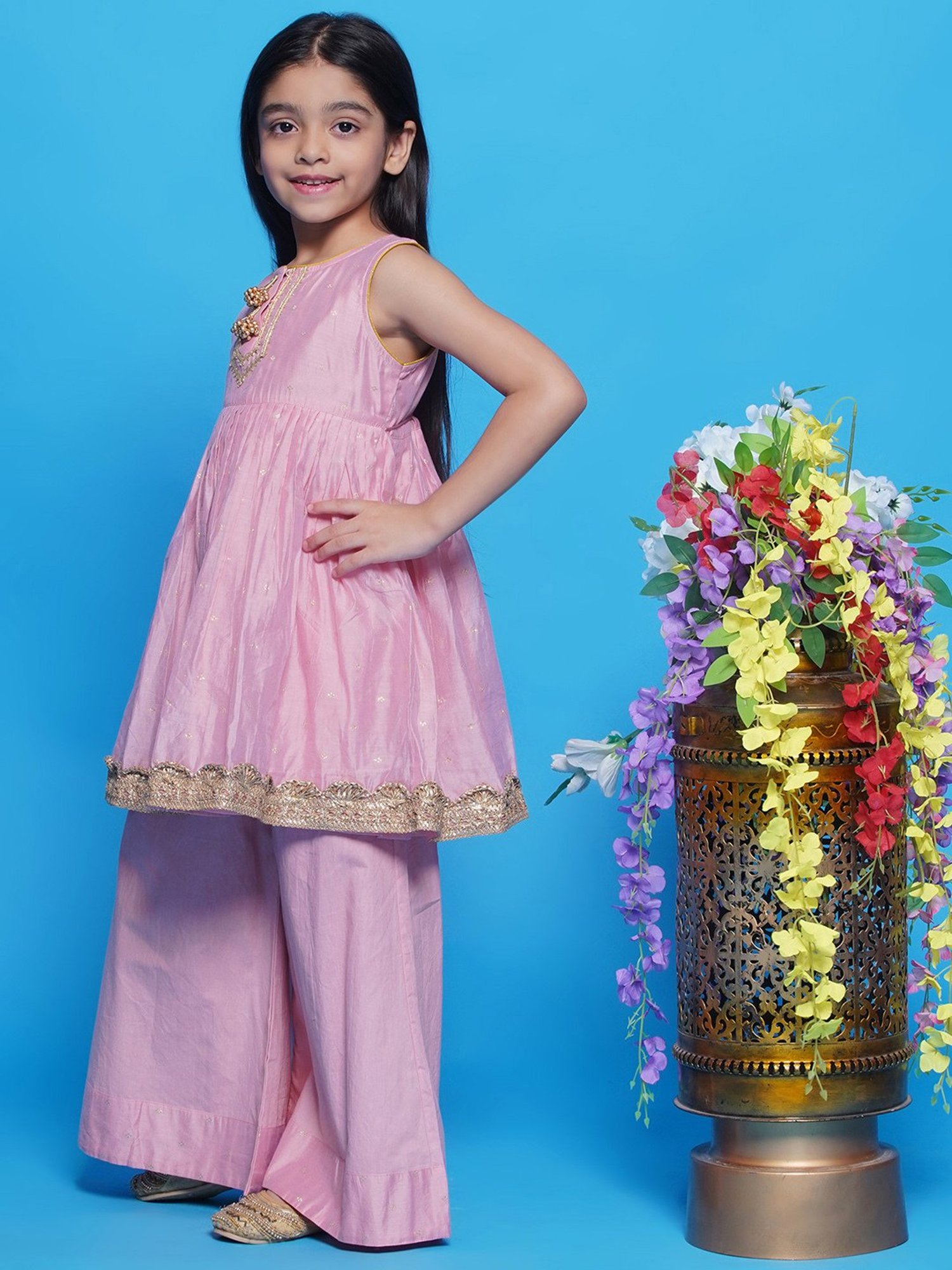 Many Frocks Kids Blue Embellished Top with Plazzos