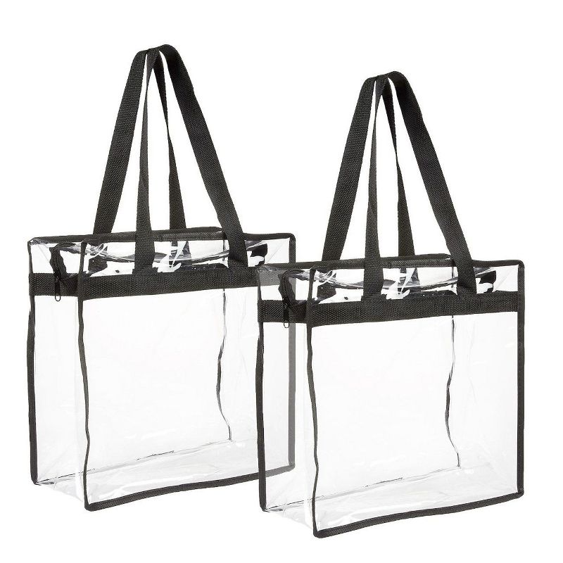 2-Pack Transparent Bag - Clear Tote Bag with Zipper - Stadium Approved 11.75" x 11.5" x 5.75"