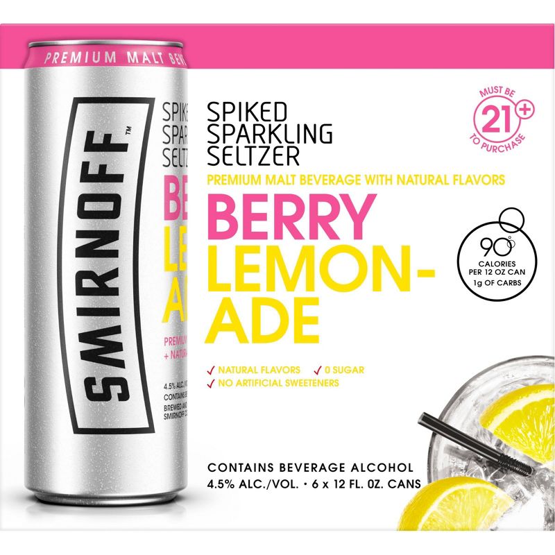 Smirnoff Berry Lemonade Spiked Sparkling Seltzer - 6pk/12 fl oz Slim Cans