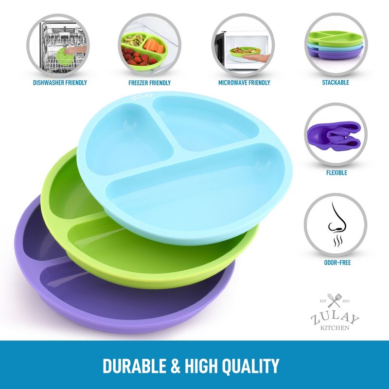 Zulay Kitchen Silicone Divided Baby Plates (3pcs) - Multicolored