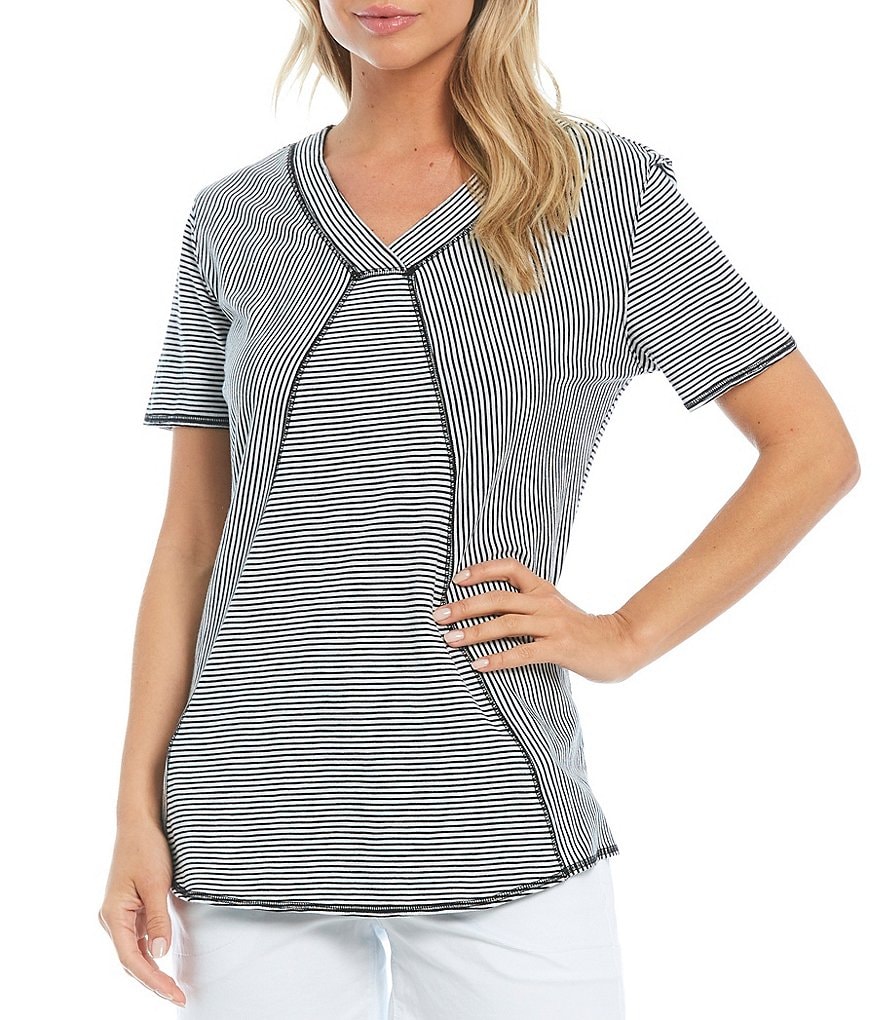 Westbound Mini Striped Short Sleeve V-Neck Tee