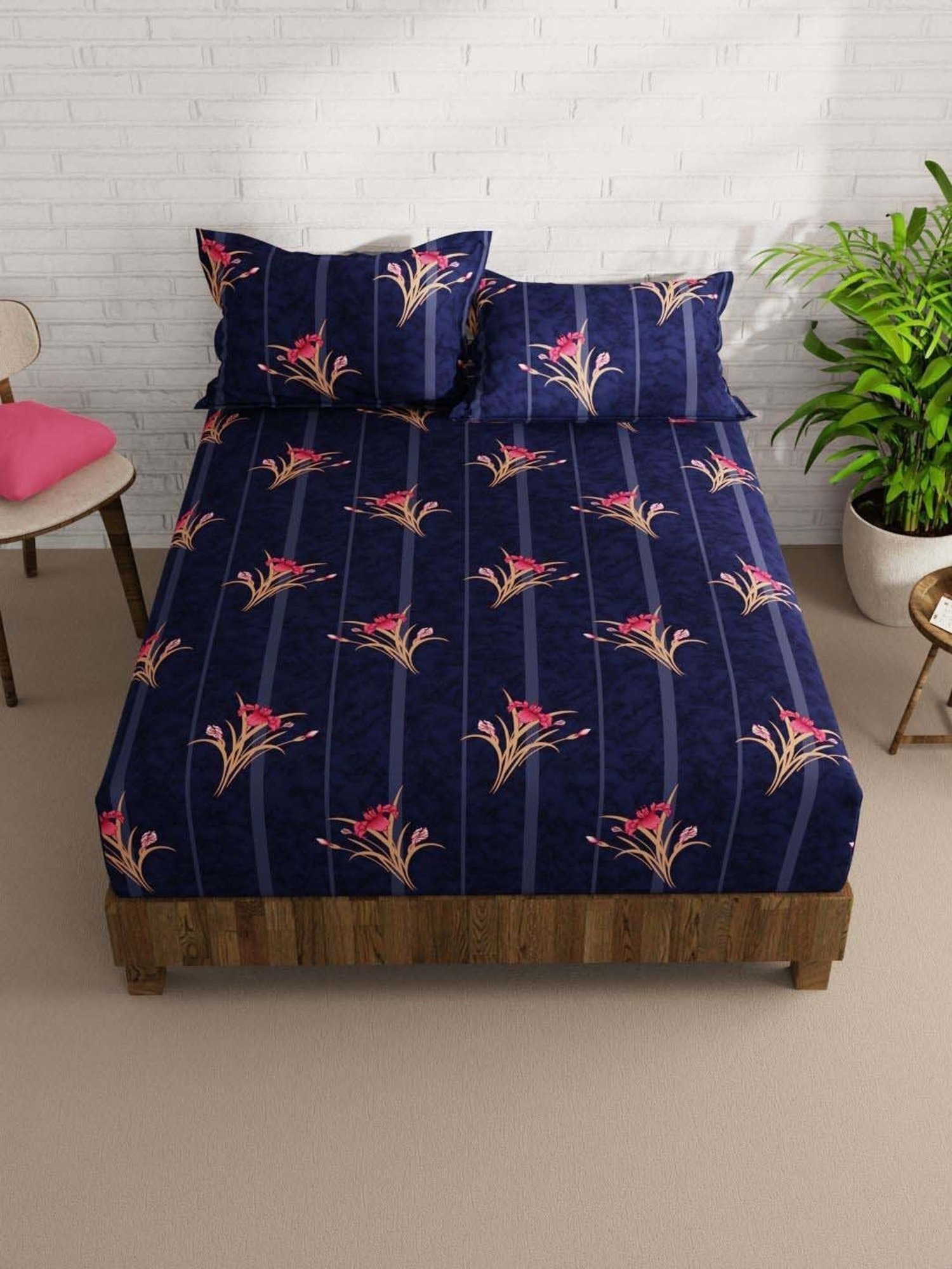 Bianca La-vogue Indigo Microfibre 152 TC Extra Smooth Double Size Bed Sheet with Pillow Cover
