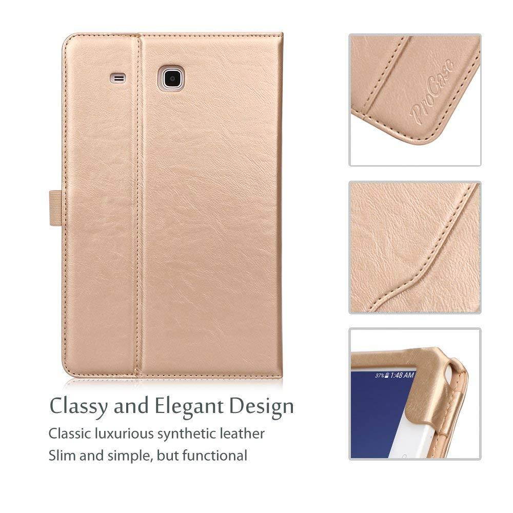 ProCase Samsung Galaxy Tab E 9.6 Case &ndash; Vintage Stand Folio Case Cover for Galaxy Tab E 9.6"/ Tab E Nook 9.6-Inch Tablet (SM-T560 / T561 / T565 and SM-T567V Verizon 4G LTE Version) -Gold