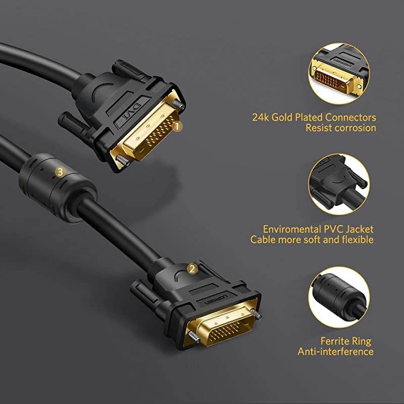 DVID 24+1 Dual Link Male to Male Digital Video Cable Gold Plated with Ferrite Core Support 2560x1600 for Gaming DVD Laptop HDTV and Projector 3FT