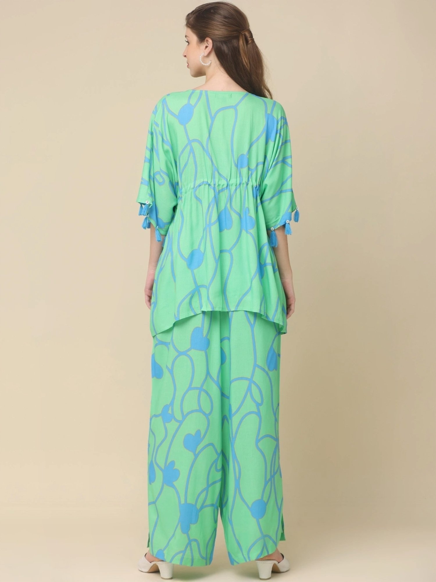 Zolo Label Green Cotton Printed Top Palazzo Set