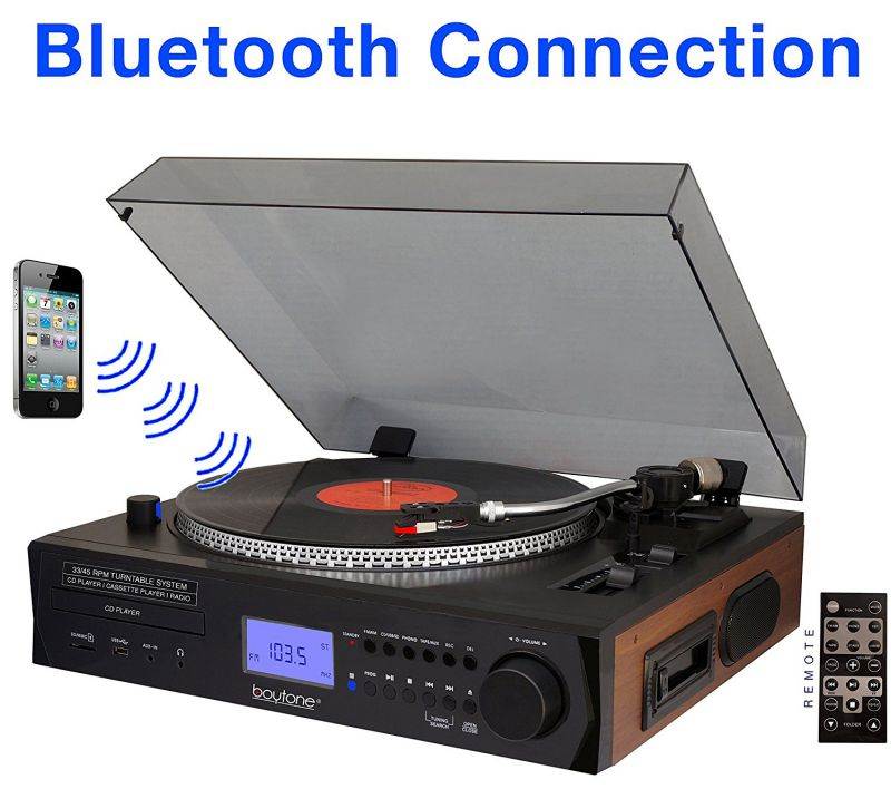 Boytone BT-11B Fully Automatic Large size Turntable Bluetooth Wireless speaker AM/FM, CD, USB, SD, Cassette Player