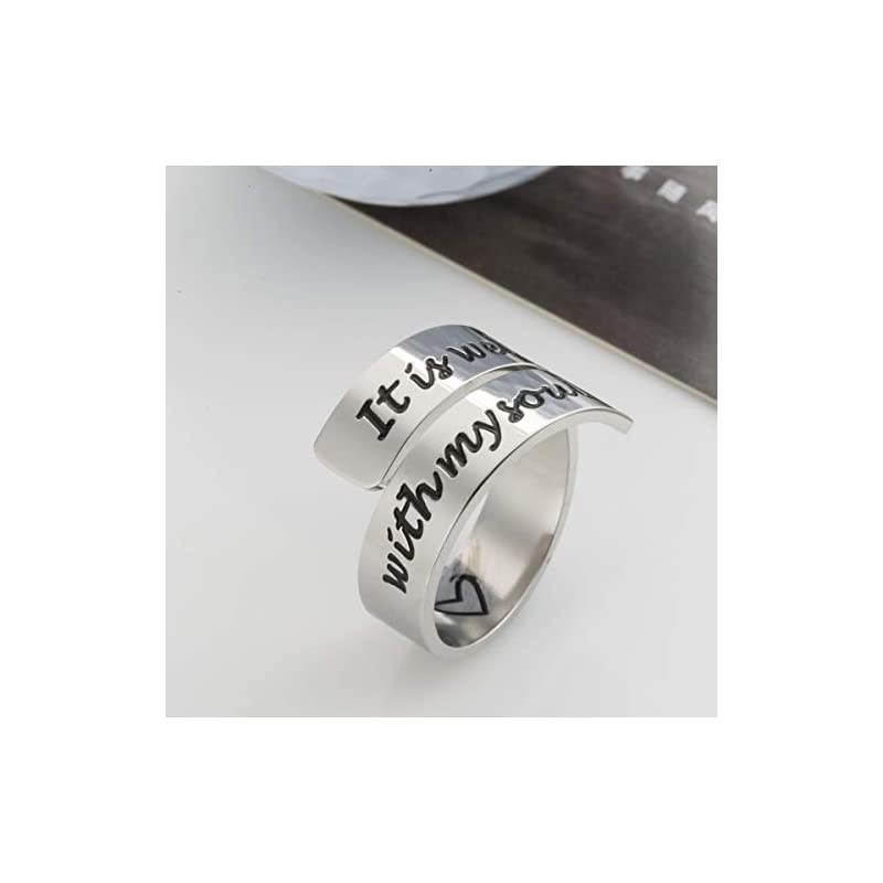 Inspirational Motivational Ring Adjustable Personalized Stainless Steel Spiral Wrap Twist Ring Encouragement Personalized Jewelry Birthday Gifts for Girls It is well with my soul