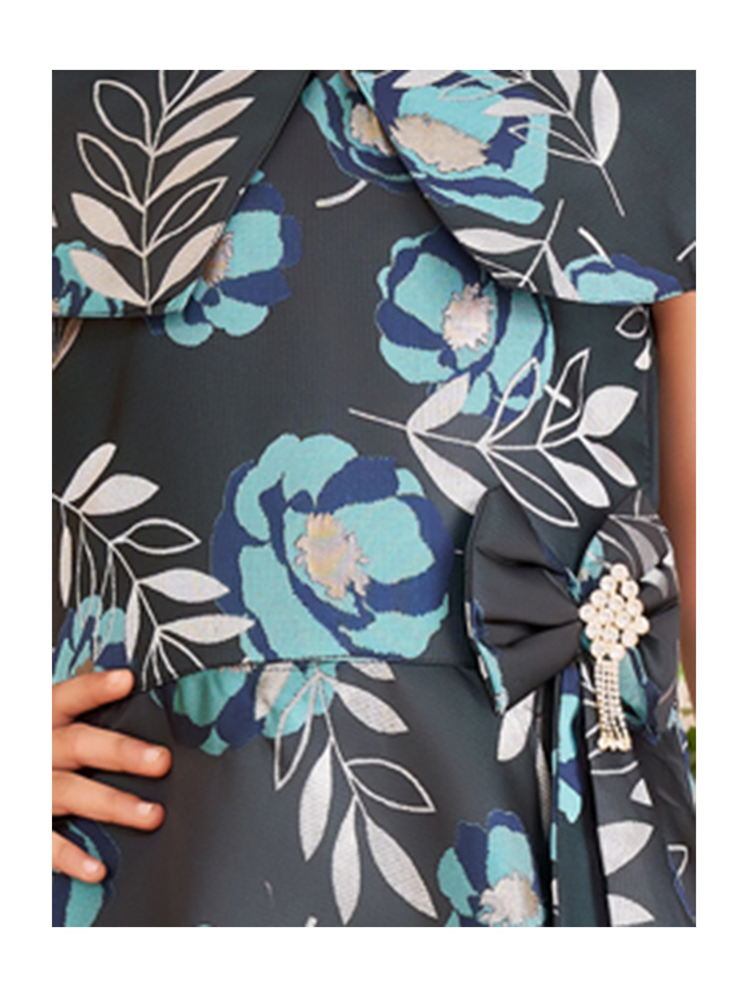 Aarika Girls Black & Blue Floral Print Gown