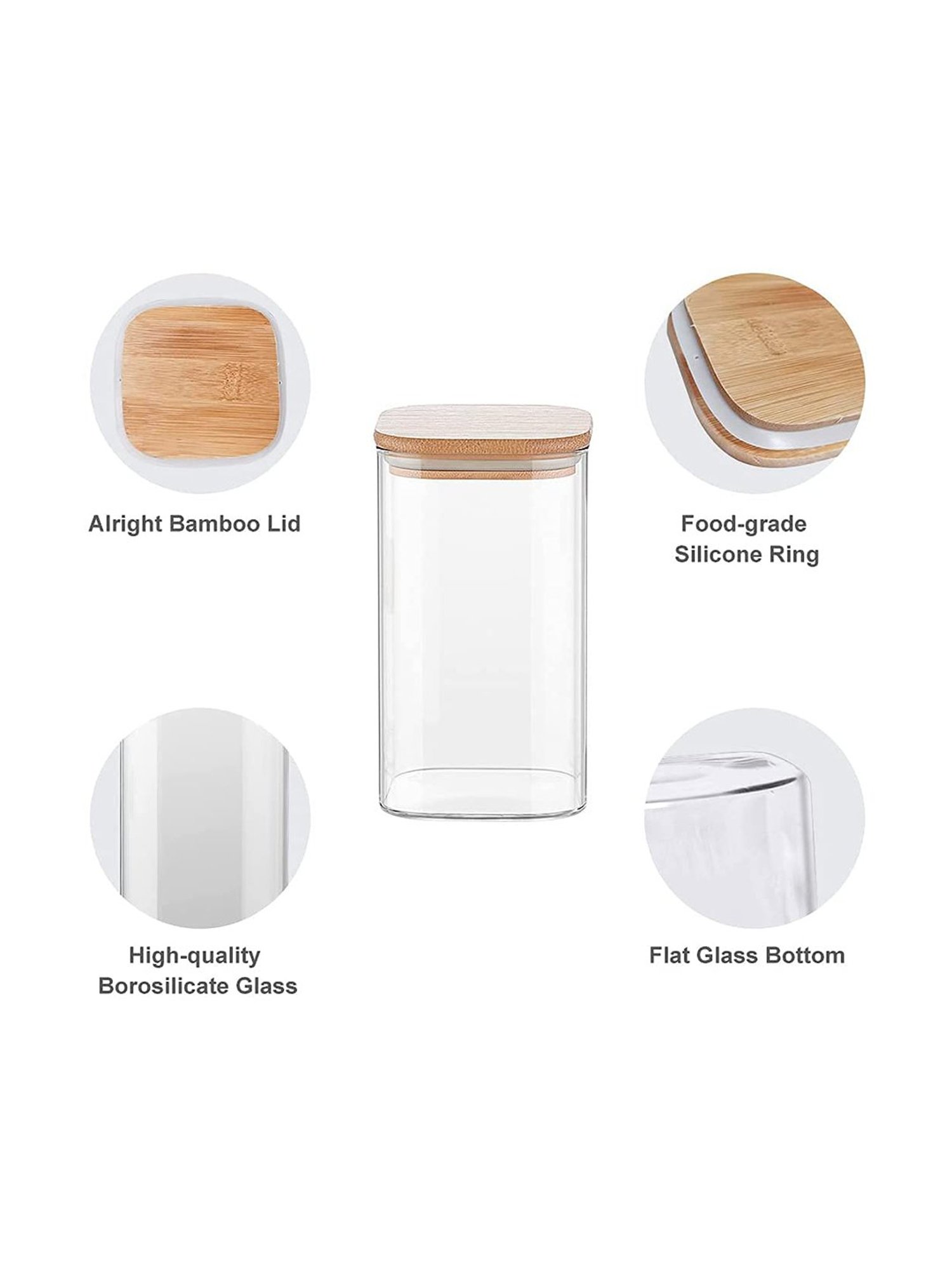 Femora Borosilicate Glass Bamboo Lid Air Tight Jar - 1000 ml