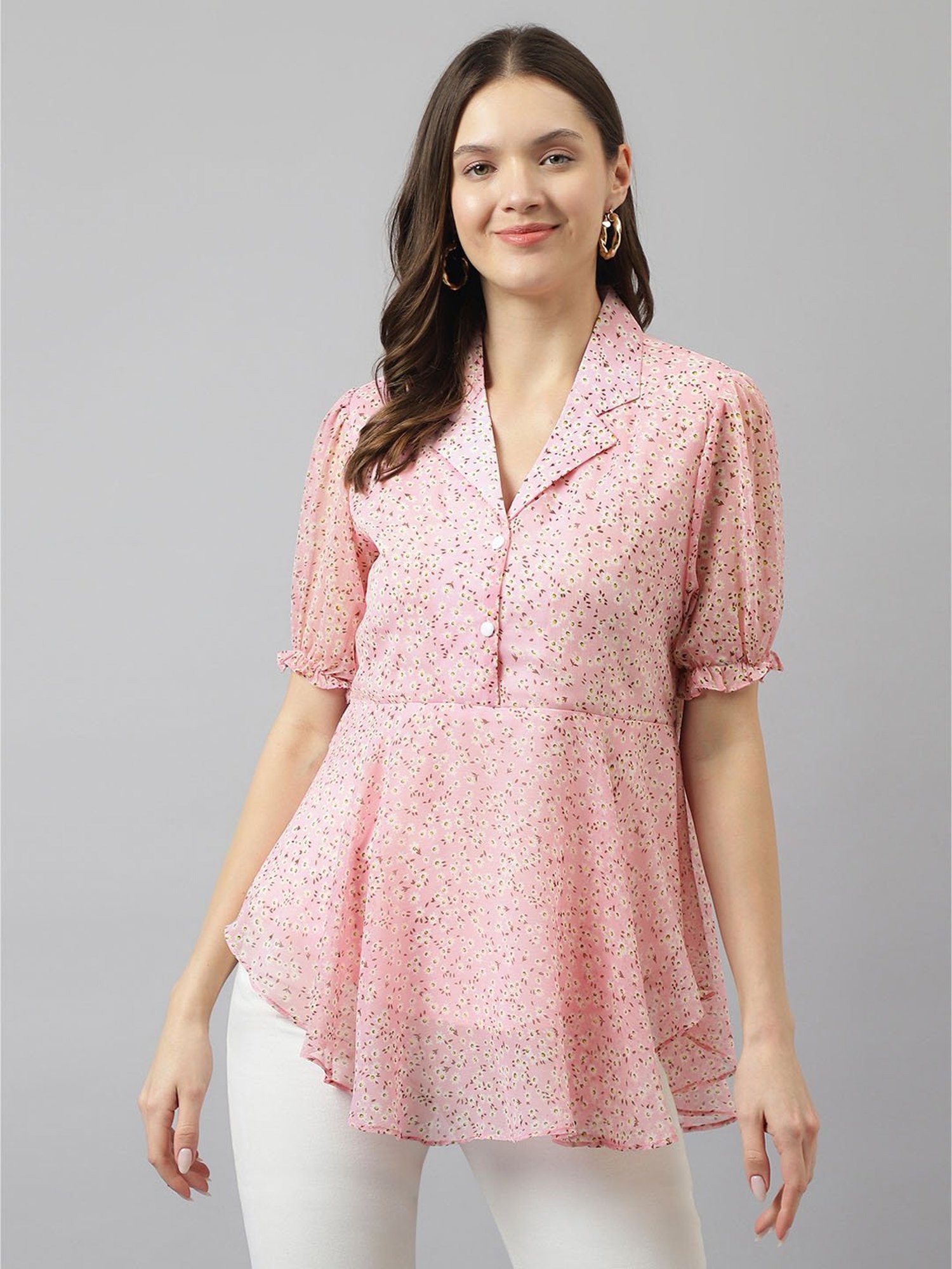 KERI PERRY Baby Pink Floral Print Top
