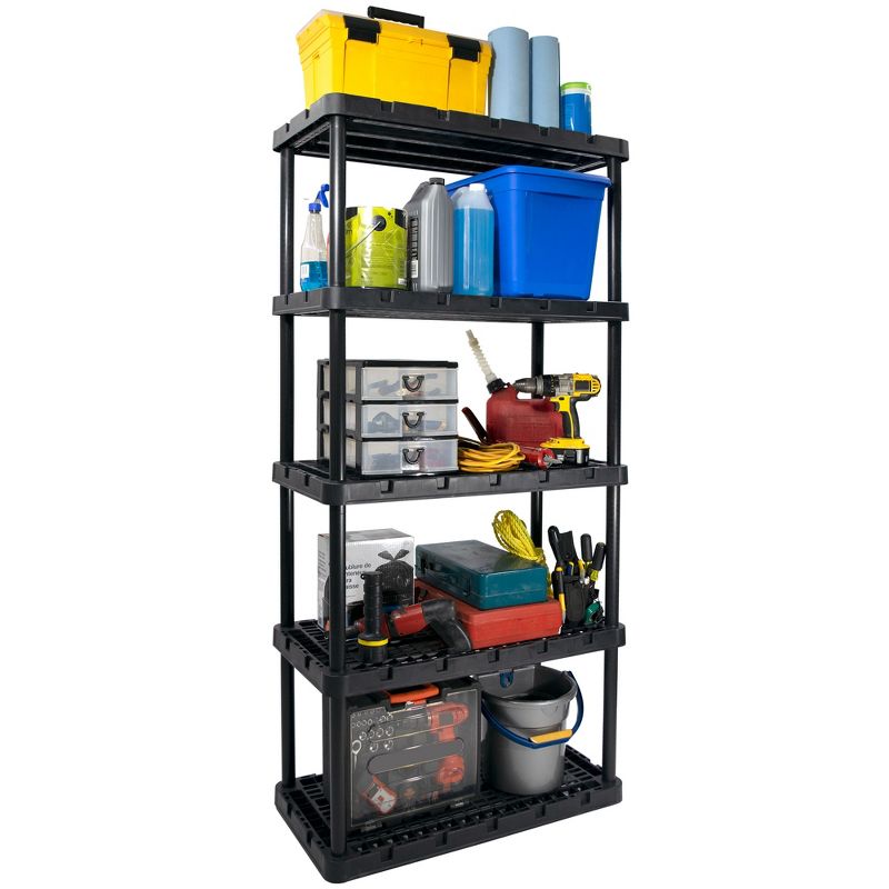 Gracious Living 91086-1C 18x36x72 Inch Knect A Shelf Fixed Height Heavy Duty Interlocking Ventilated Home, Garage Storage 5 Tier Shelving Unit, Black