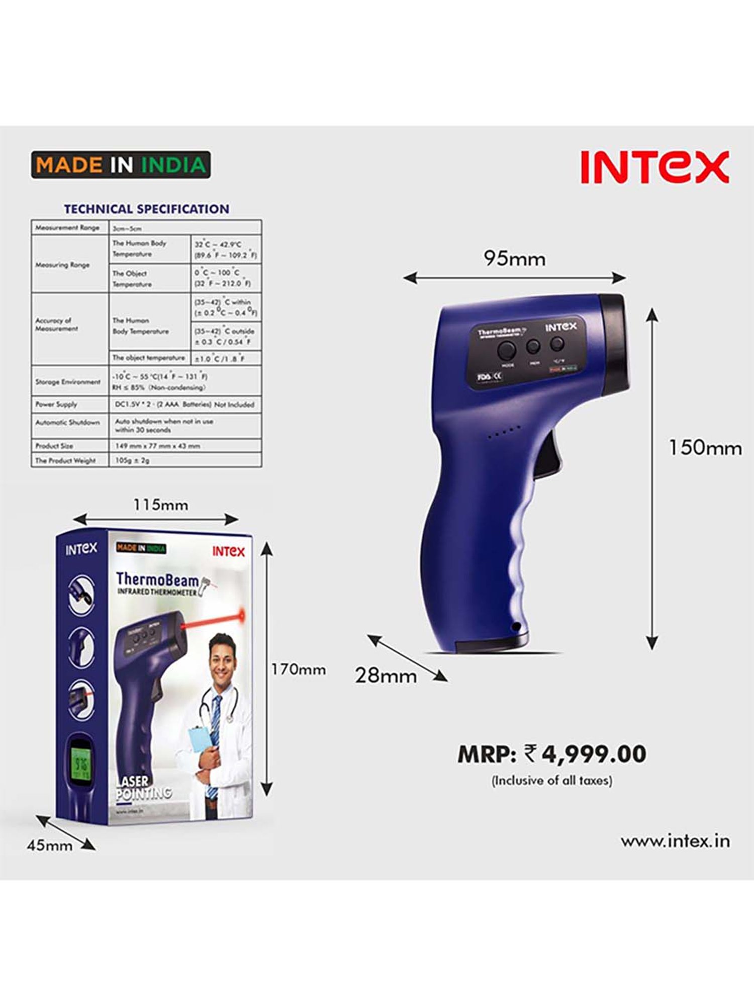 Intex ThermoBeam With Advance Laser Pointing Feature Infrared Thermometer (Blue)