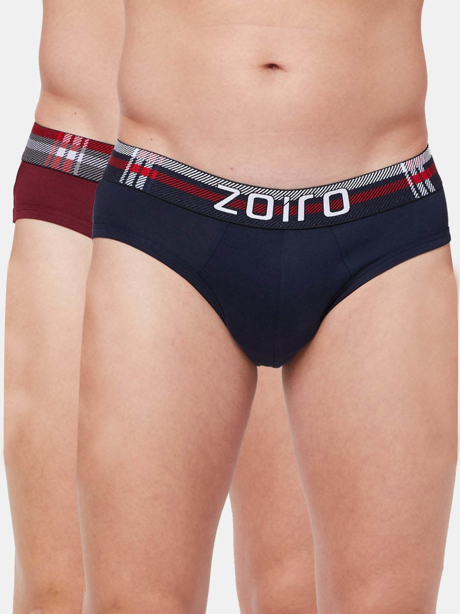 Zoiro Burgundy & Navy Regular Fit Briefs - Pack Of 2