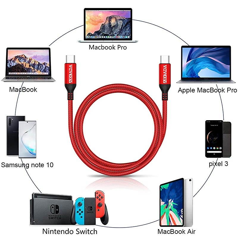 USBC to USBC 100W Cable 10ft USB C Braided Fast Charging Cable Compatible with MacBook Pro 202020192018 iPad Pro 202020192018Samsung Galaxy Note 20Pixelbook and TypeC Laptops Red