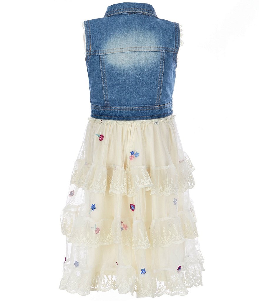 Laura Ashley Little Girls 2T-6X Seersucker/Strawberry-Print Mesh Fit-And-Flare Dress