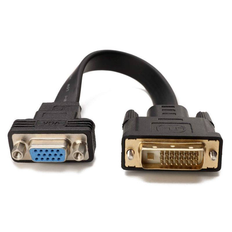 CableDeconn Active DVI-D Dual Link 24+1 male to VGA FeMale M/F Video with Flat Cable Adapter Converter