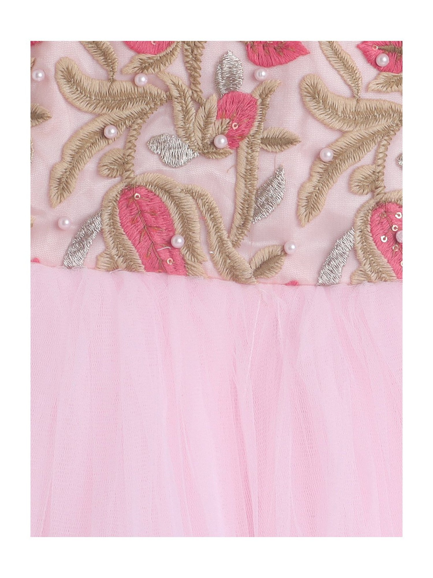 Many Frocks Kids Pink Embellished Gown