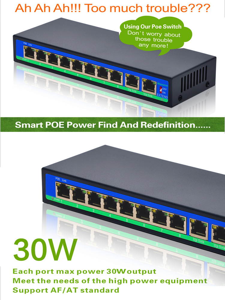 10 port poe switch 8 port power supply 250 meters transmission poe switch