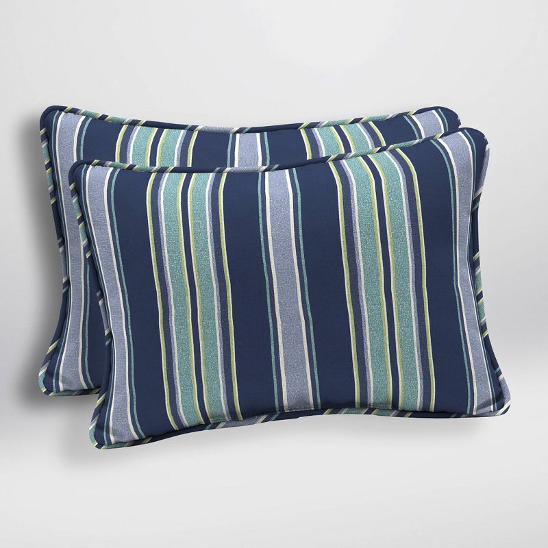 2pk Aurora Stripe Oversized Outdoor Lumbar Pillows Sapphire - Arden Selections