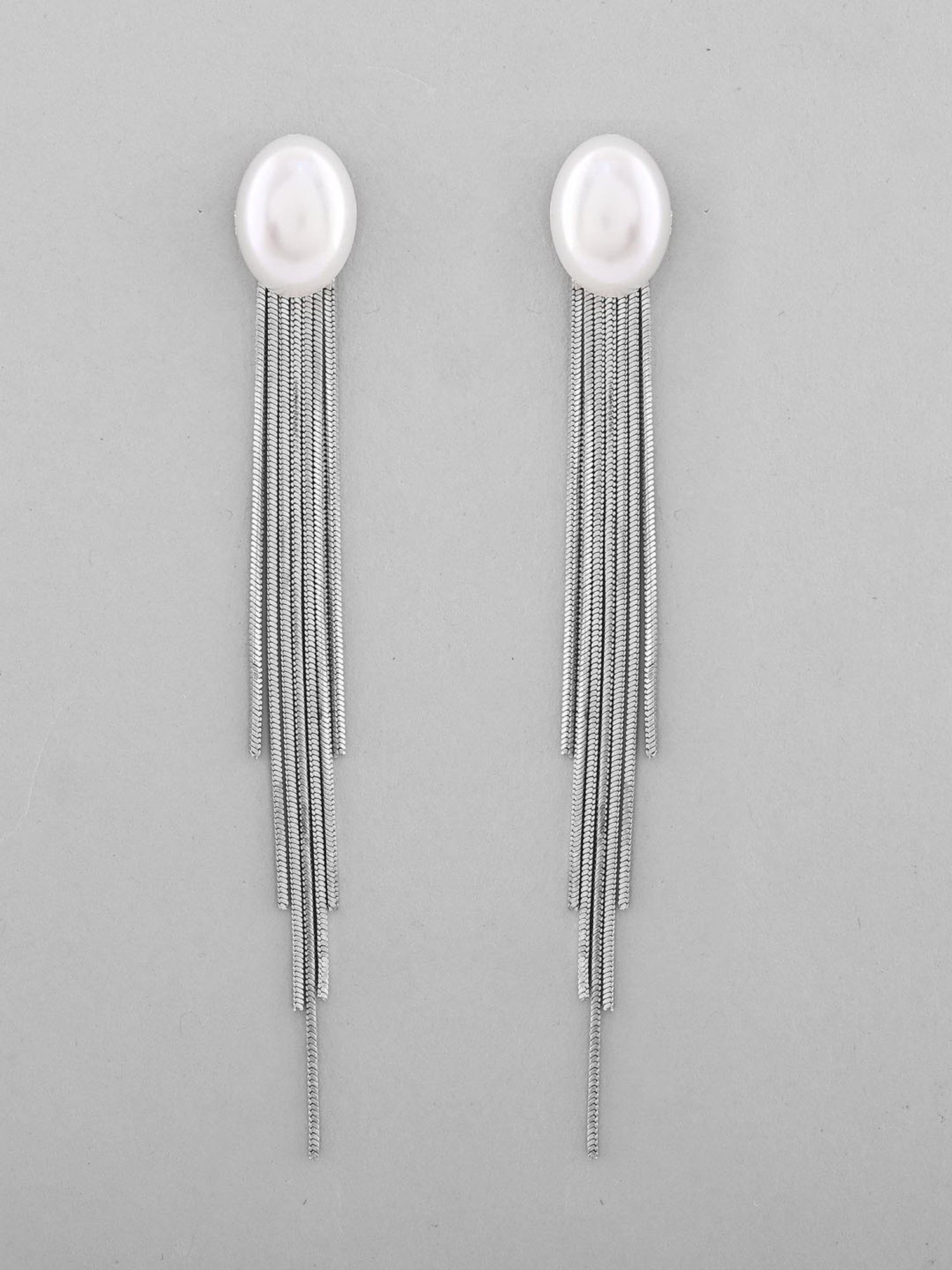VOJ Silver-Plated Handcrafted Pearl Studded Classic Drop Earrings for Women