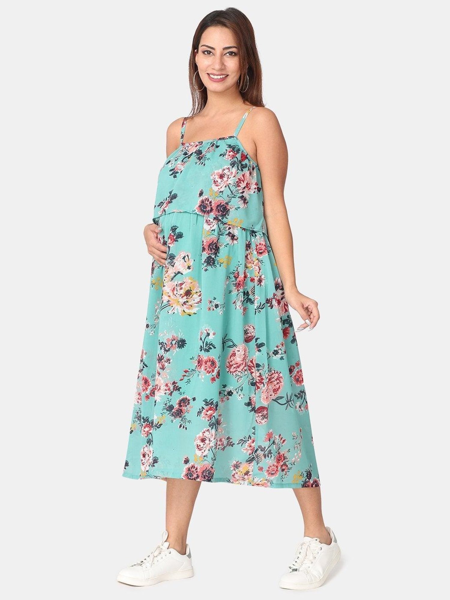 The Mom Store Turquoise Floral Print Maternity Dress