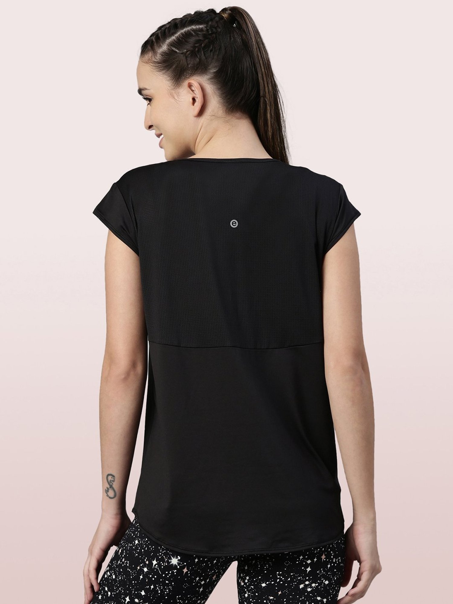 Enamor Black Relaxed Fit Crew T-Shirt