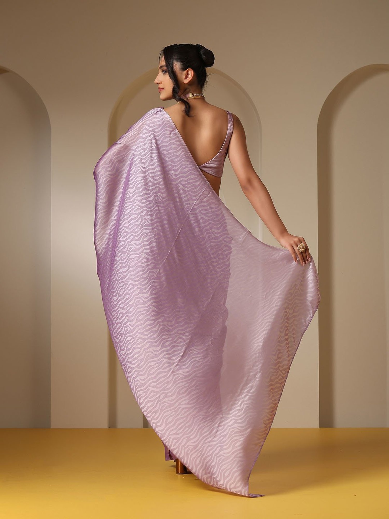 Swtantra Lavender Satin Saree With Unstitched Self Blouse