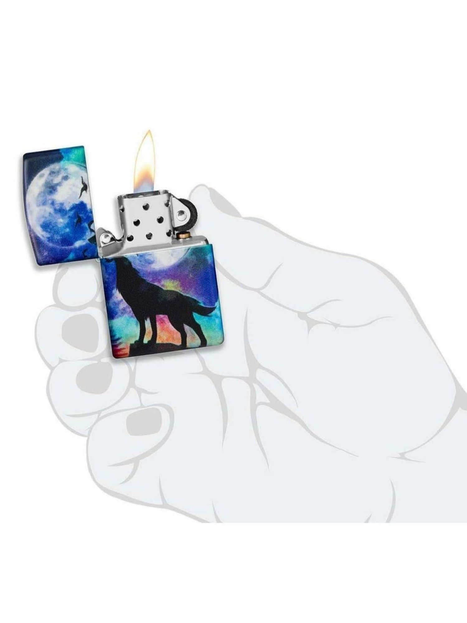 Zippo Multicolor Wolf Design Brass Windproof Pocket Lighter