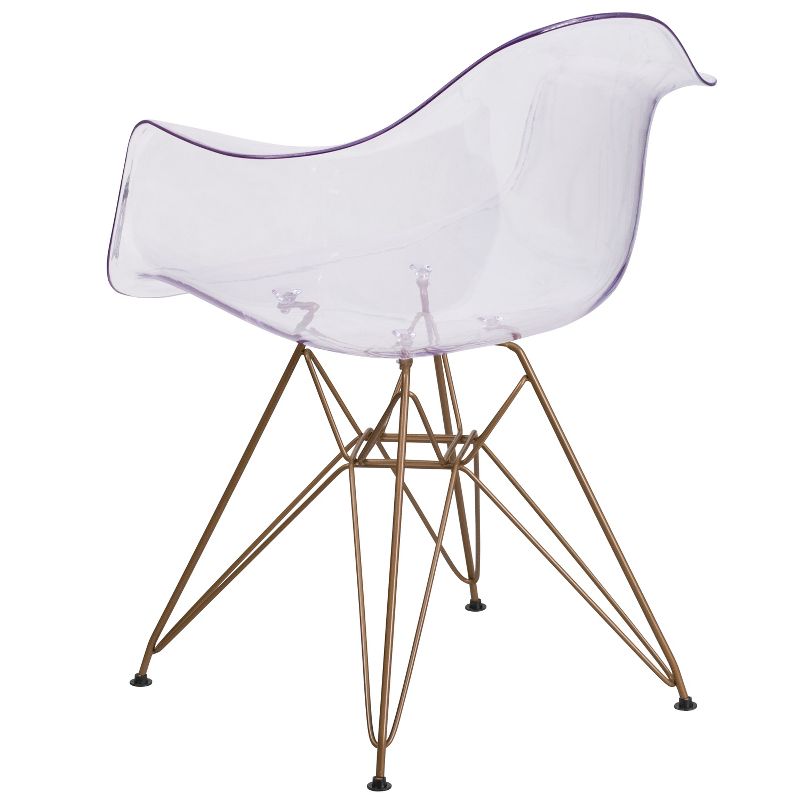 Emma and Oliver Transparent Side Chair with Arms and Gold Base