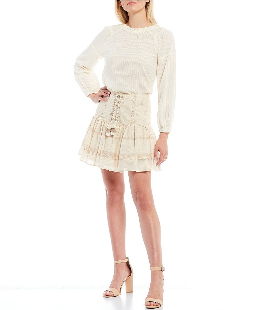 Chelsea & Violet Printed Cotton Lace-up Coordinating Ruffle Mini Skirt