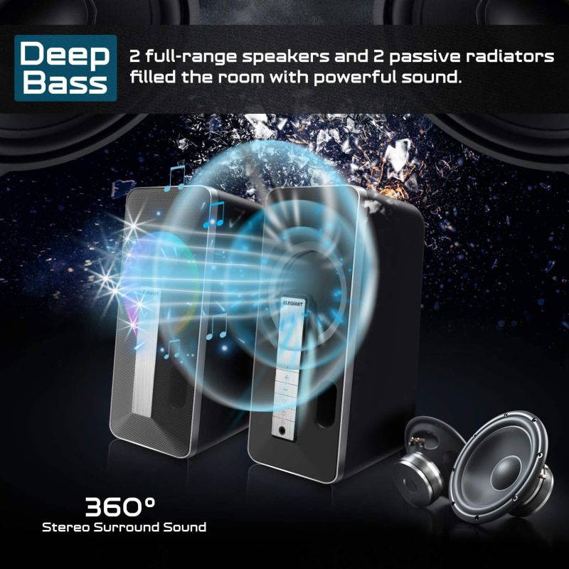 Computer Speakers, 10W Wired and Bluetooth 5.0 Speaker with Enhanced Stereo Bass Colorful LED Light, Dual-Channel Multimedia Speakers for PC Desktop Laptop Tablet Smartphones MP4 MP3