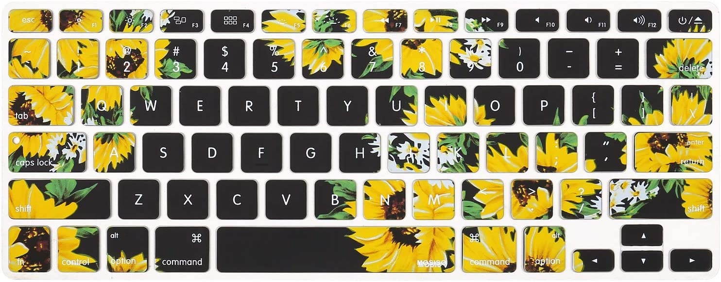 MOSISO Pattern Keyboard Cover Compatible with MacBook Pro 13/15 inch(with/Without Retina Display,2015 or Older Version),Older MacBook Air 13 inch (A1466/A1369,Release 2010-2017), Sunflower Black Base