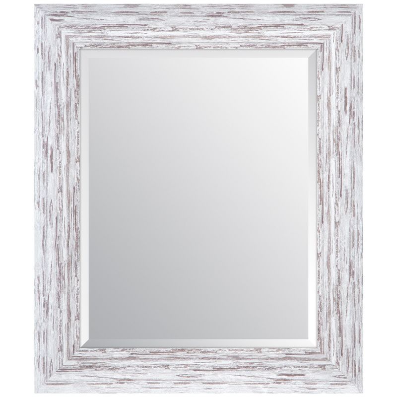 16"x20" Distressed Scoop Framed Beveled Wall Accent Mirror White - Gallery Solutions