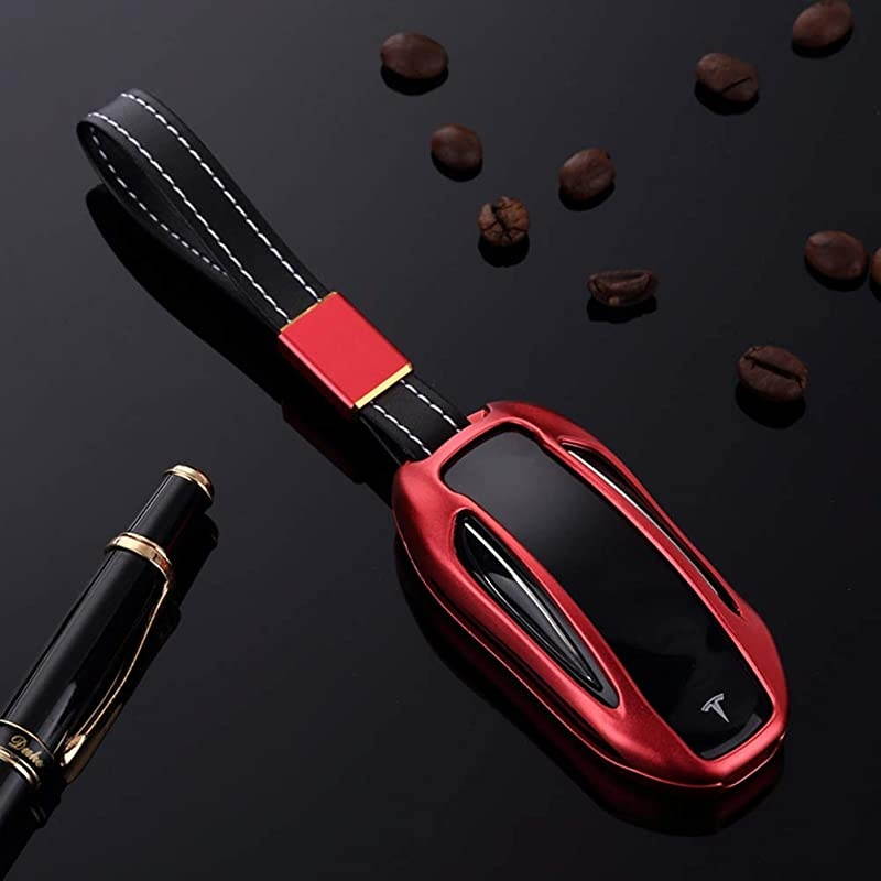 Tesla Model X Key Fob Cover Alumium Hard Keyless Remote Flip Key Protection Case Cover Key Chain Men Women Red