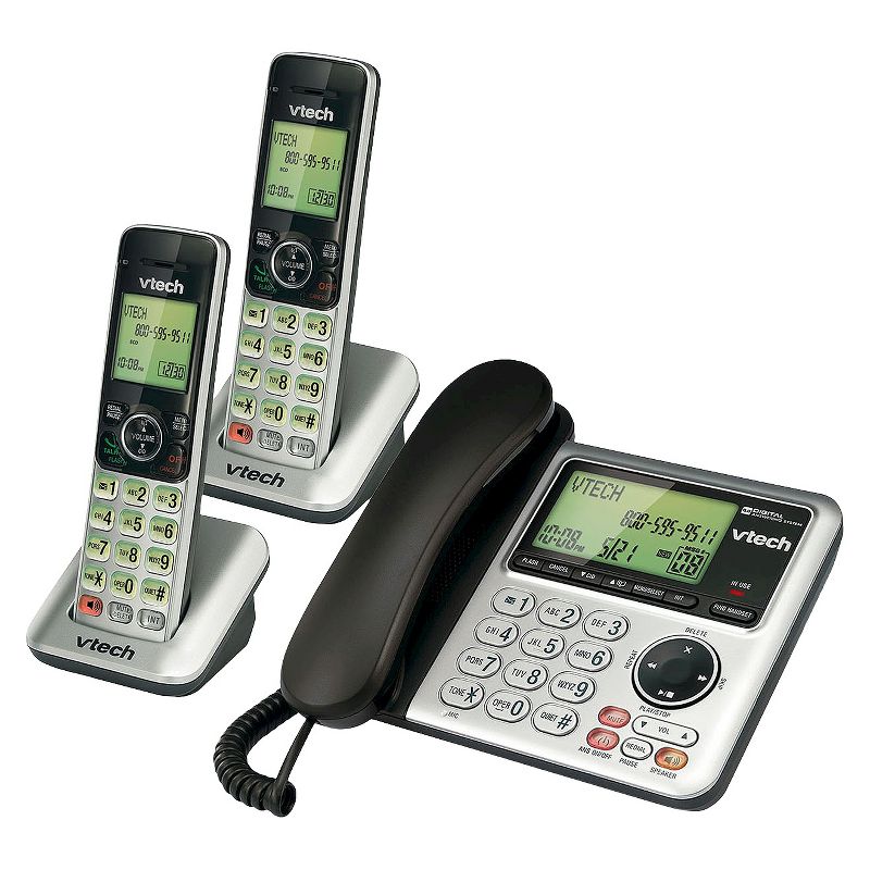 VTech CS6649-2 DECT 6.0 Expandable Corded/Cordless Phone with Answering Machine, 2 Handsets -Silver