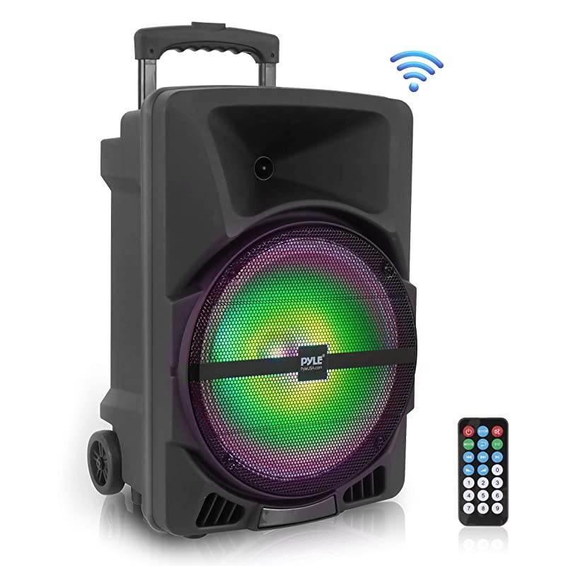 Portable PA Speaker System 1200W High Powered Bluetooth Compatible Indoor and Outdoor DJ Sound Stereo Loudspeaker w USB SD MP3 AUX 35mm Input Flashing Party Light amp FM Radio PPHP1544B