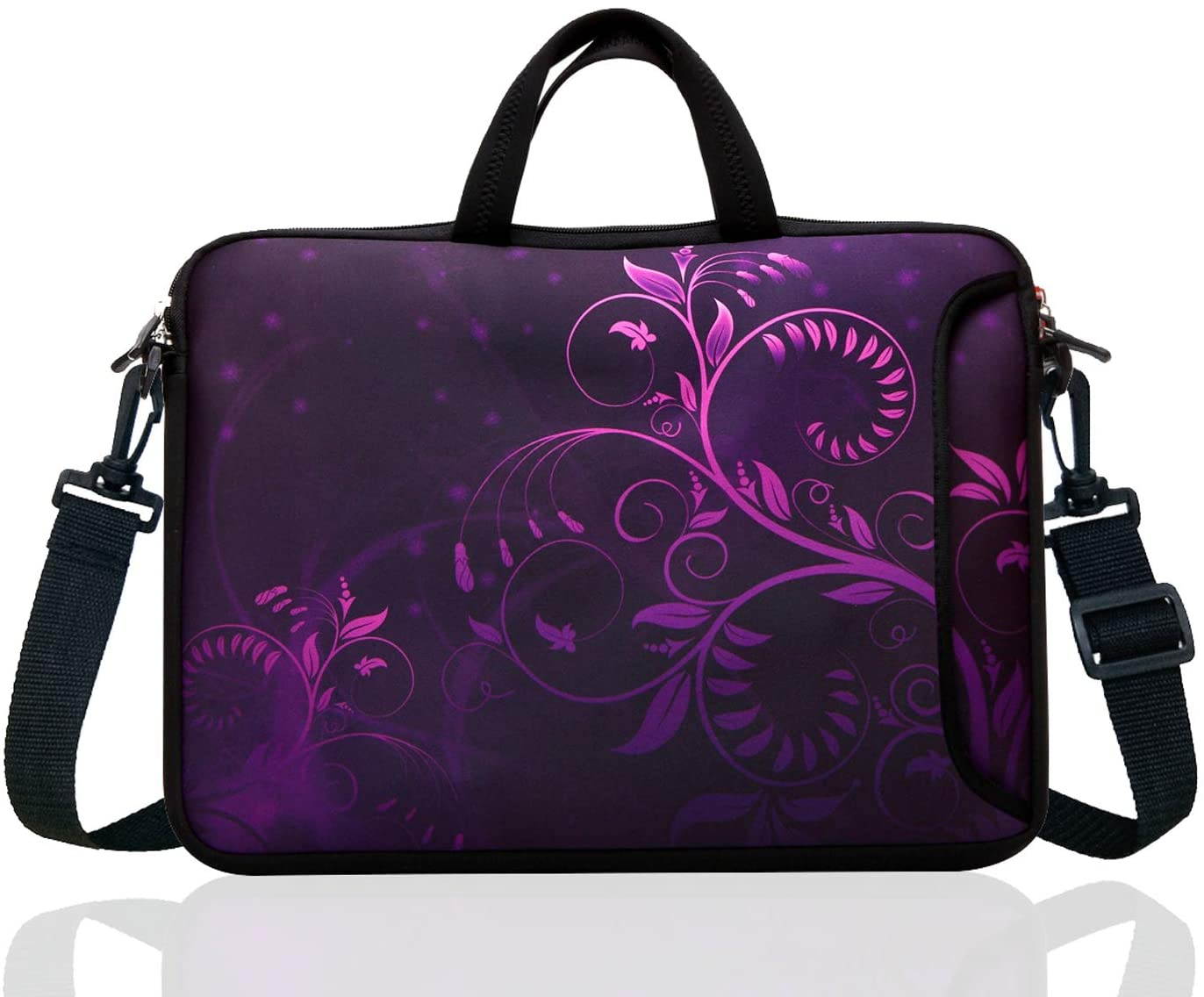 17-Inch to 17.3-Inch Neoprene Laptop Shoulder Messenger Bag Case Sleeve For 16 16.5 17 17.3 Inch Acer/Asus/Dell/Lenovo/HP/Macbook (Purple Flower)