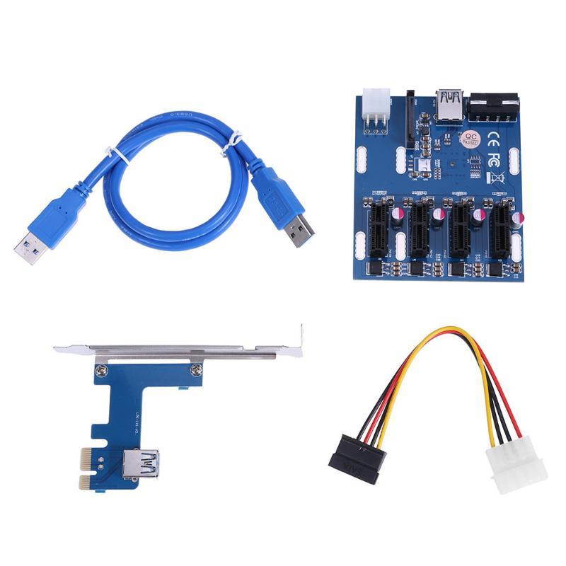 Mini ITX to External 4 PCI-E Slot Adapter Multiplier Card with 6Pin Power + SATA Port pcie 1 to 4 mining card for Bitcoin miner