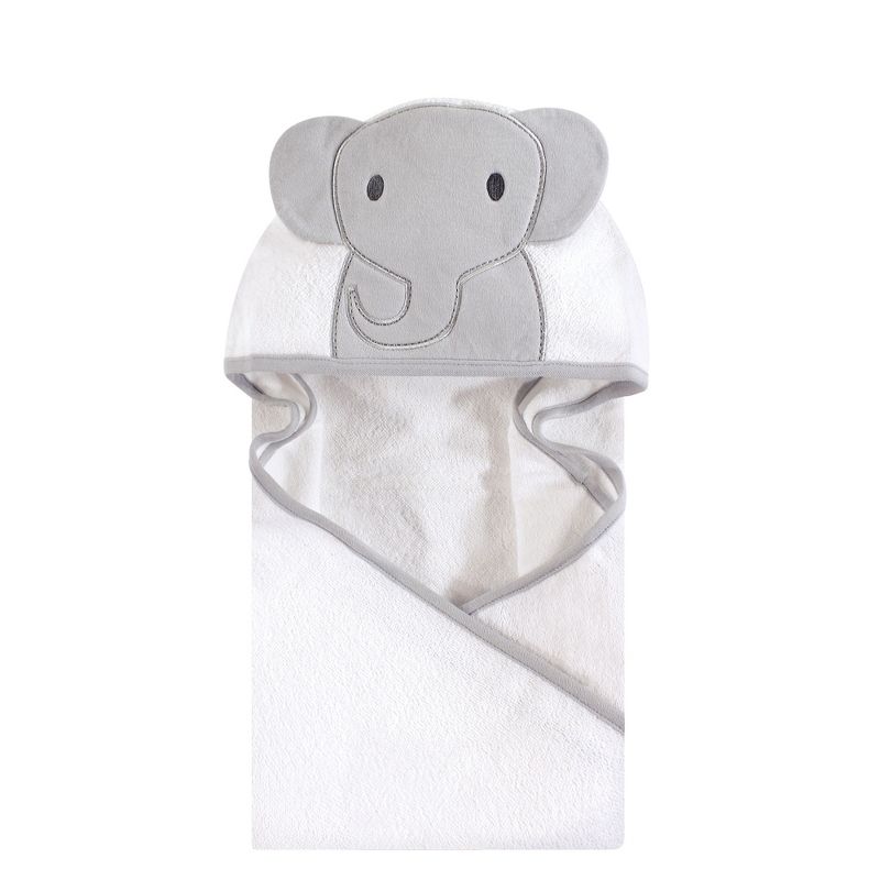 Hudson Baby Infant Cotton Animal Face Hooded Towel, Modern Elephant, One Size