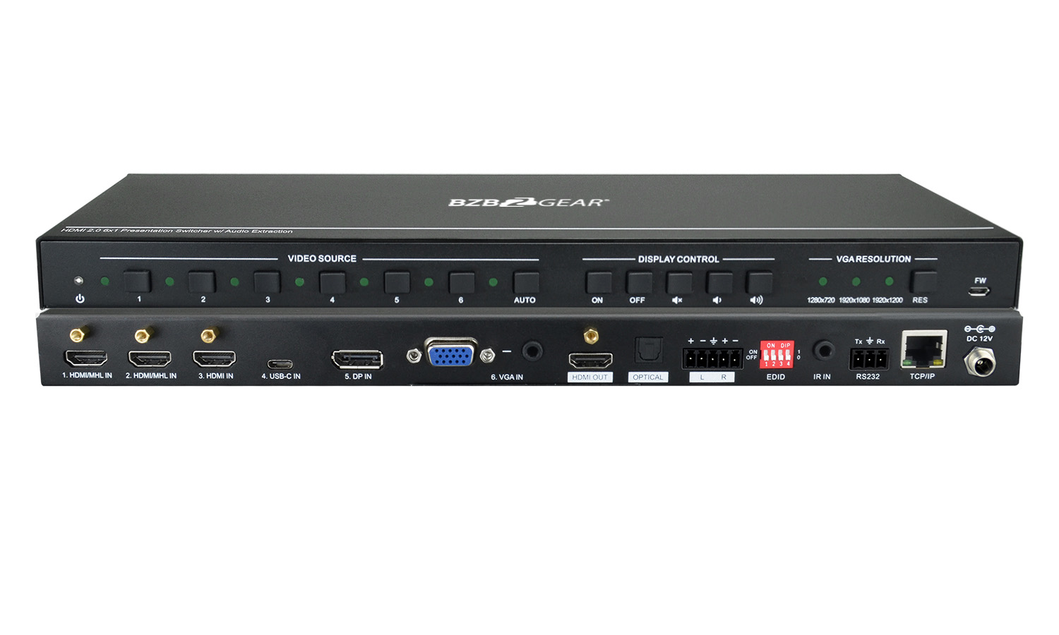 BZBGEAR 6x1 Multi-Format Presentation Switcher with HDMI/VGA and USB-C